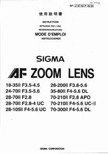 Sigma 70-210/2.8 manual. Camera Instructions.